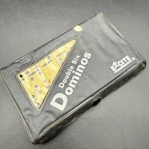 1995 New Old Stock Excite Double Six Dominoes With Black Vinyl Carrying Case